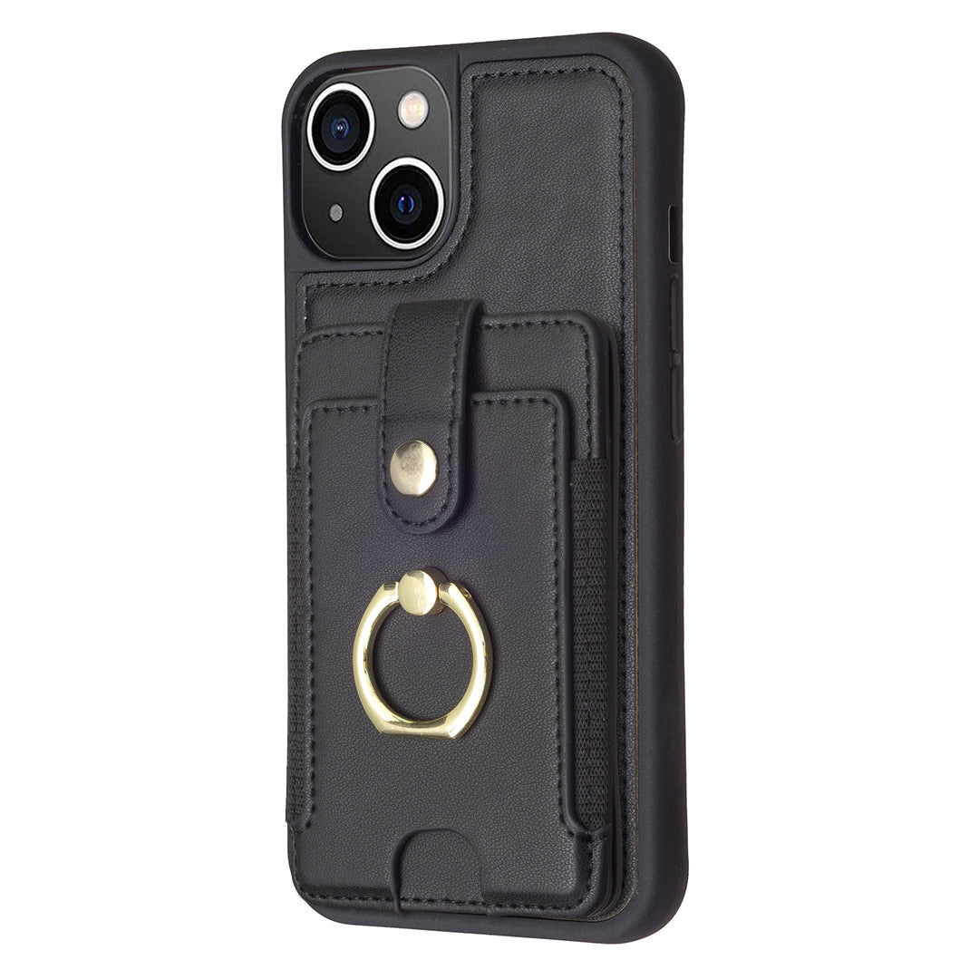 BF27 For iPhone 14 Plus Ring Holder Kickstand Case PU Leather Coated TPU Card Slots Phone Cover BF27 For iPhone 14 Plus Ring Holder Kickstand Case PU Leather Coated TPU Card Slots Phone Cover